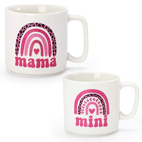 Nefelibata Mama Mini Mug Set of 2 Pink Leopard Boho Rainbow Mommy and Me Mother's Day Gifts Hot Cold Ceramic Cups Coffee Tumbler for Mother Daughter Mama and Me Matching Gift for Women