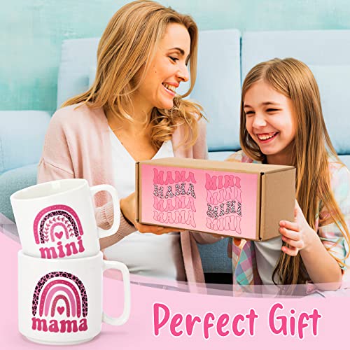 Nefelibata Mama Mini Mug Set of 2 Pink Leopard Boho Rainbow Mommy and Me Mother's Day Gifts Hot Cold Ceramic Cups Coffee Tumbler for Mother Daughter Mama and Me Matching Gift for Women