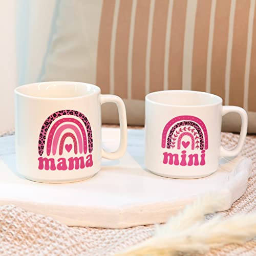 Nefelibata Mama Mini Mug Set of 2 Pink Leopard Boho Rainbow Mommy and Me Mother's Day Gifts Hot Cold Ceramic Cups Coffee Tumbler for Mother Daughter Mama and Me Matching Gift for Women