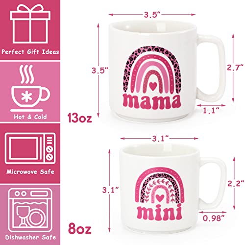 Nefelibata Mama Mini Mug Set of 2 Pink Leopard Boho Rainbow Mommy and Me Mother's Day Gifts Hot Cold Ceramic Cups Coffee Tumbler for Mother Daughter Mama and Me Matching Gift for Women