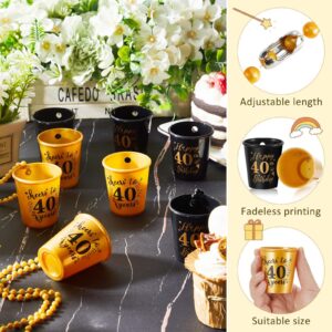 12 Pieces 30th 40th 50th 60th 70th Shot Glasses Necklace Birthday Plastic Shot Glass on Beaded Necklace Shot Cups for Birthday Party Anniversary Supplies, Gold and Black (40th)