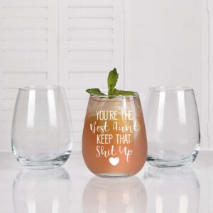 You're The Best Aunt Keep That S Up Wine Glass, Funny Aunt Stemless Wine Glass 15Oz for Women, Aunt, New Aunt, Auntie