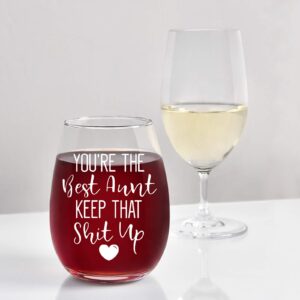 You're The Best Aunt Keep That S Up Wine Glass, Funny Aunt Stemless Wine Glass 15Oz for Women, Aunt, New Aunt, Auntie