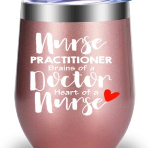 Mamihlap Nurse Practitioner Brains Of A Doctor,Heart Of A Nurse Wine Tumbler.Nurse Practitioner Gifts for Friend Daughter Women.Nurse Appreciation,Nursing School Graduation Gifts.(12 oz Rose Gold)