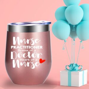 Mamihlap Nurse Practitioner Brains Of A Doctor,Heart Of A Nurse Wine Tumbler.Nurse Practitioner Gifts for Friend Daughter Women.Nurse Appreciation,Nursing School Graduation Gifts.(12 oz Rose Gold)