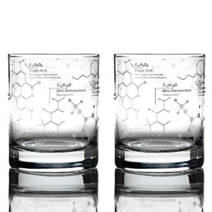 greenline goods whiskey glasses - 10 oz tumbler gift set – science of whisky glasses (set of 2) etched with whiskey chemistry molecules | old fashioned rocks glass