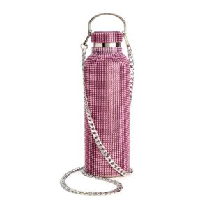 Paris Hilton Diamond Bling Water Bottle With Lid And Removable Carrying Strap, Stainless Steel Vacuum Insulated, Bedazzled With Over 5000 Rhinestones, 25-Ounce, Ombre Pink to Silver