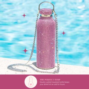 Paris Hilton Diamond Bling Water Bottle With Lid And Removable Carrying Strap, Stainless Steel Vacuum Insulated, Bedazzled With Over 5000 Rhinestones, 25-Ounce, Ombre Pink to Silver