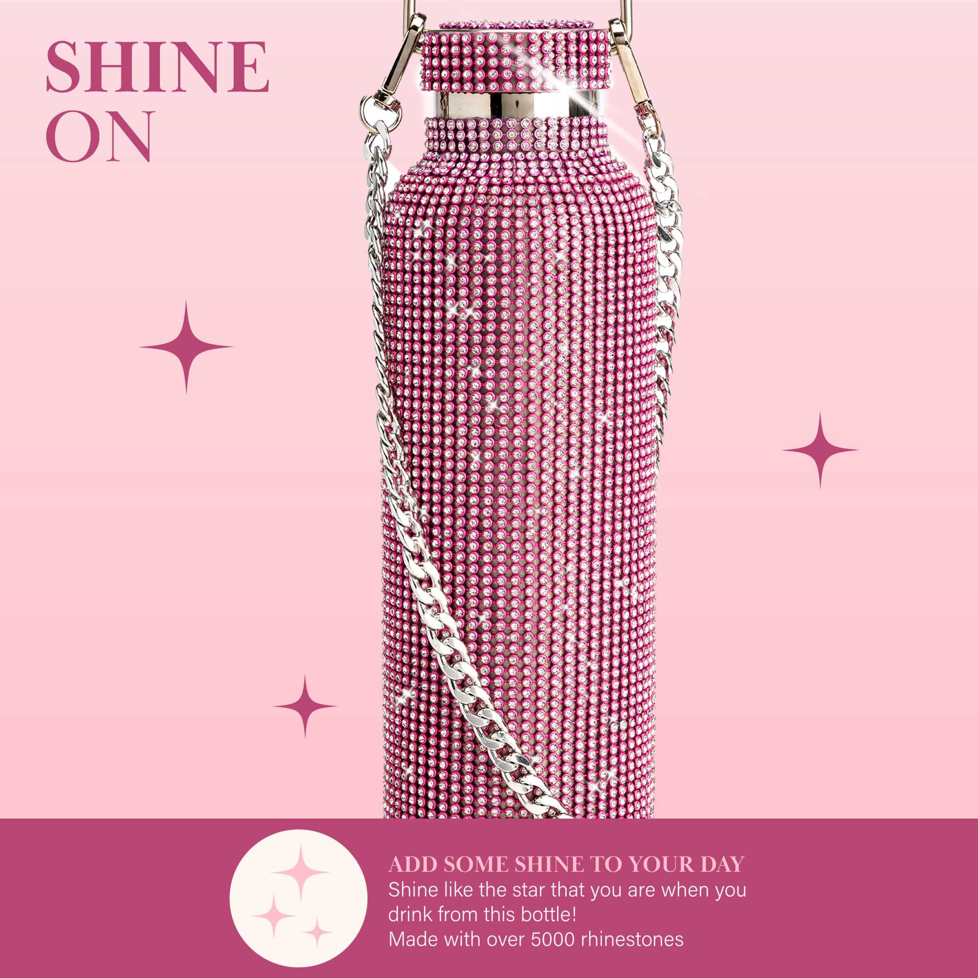 Paris Hilton Diamond Bling Water Bottle With Lid And Removable Carrying Strap, Stainless Steel Vacuum Insulated, Bedazzled With Over 5000 Rhinestones, 25-Ounce, Ombre Pink to Silver