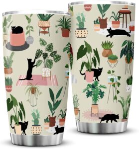 delsakhula gifts for plants and cats lovers plants lovers plants gifts for women cat and plants lovers gifts for women mom cat insulated stainless steel travel tumbler with lid 20 oz