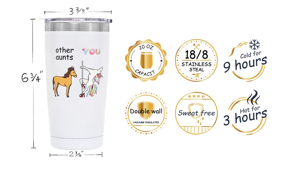 Crisky Funny Vacuum Insulated Tumbler for Aunt Birthday Gifts from Niece/Nephew-Unique Gifts for Aunt Birthday Christmas Thanksgiving, 20oz Unicorn Tumbler with Box, Lid