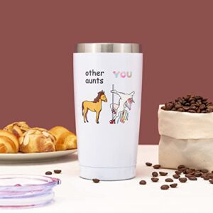 Crisky Funny Vacuum Insulated Tumbler for Aunt Birthday Gifts from Niece/Nephew-Unique Gifts for Aunt Birthday Christmas Thanksgiving, 20oz Unicorn Tumbler with Box, Lid