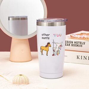 Crisky Funny Vacuum Insulated Tumbler for Aunt Birthday Gifts from Niece/Nephew-Unique Gifts for Aunt Birthday Christmas Thanksgiving, 20oz Unicorn Tumbler with Box, Lid