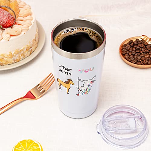 Crisky Funny Vacuum Insulated Tumbler for Aunt Birthday Gifts from Niece/Nephew-Unique Gifts for Aunt Birthday Christmas Thanksgiving, 20oz Unicorn Tumbler with Box, Lid