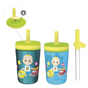 zak designs cocomelon kelso tumbler set, leak-proof screw-on lid with straw, bundle for kids includes plastic and stainless steel cups with bonus sipper (3pc set, non-bpa), 15 fluid ounces