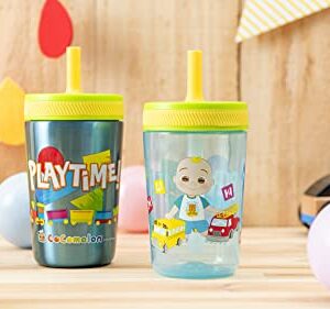 Zak Designs CoComelon Kelso Tumbler Set, Leak-Proof Screw-On Lid with Straw, Bundle for Kids Includes Plastic and Stainless Steel Cups with Bonus Sipper (3pc Set, Non-BPA), 15 fluid ounces