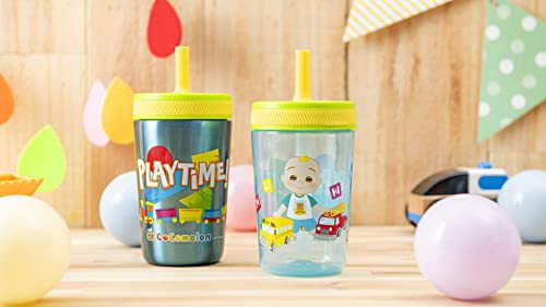 Zak Designs CoComelon Kelso Tumbler Set, Leak-Proof Screw-On Lid with Straw, Bundle for Kids Includes Plastic and Stainless Steel Cups with Bonus Sipper (3pc Set, Non-BPA), 15 fluid ounces