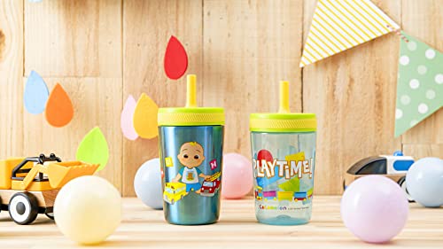 Zak Designs CoComelon Kelso Tumbler Set, Leak-Proof Screw-On Lid with Straw, Bundle for Kids Includes Plastic and Stainless Steel Cups with Bonus Sipper (3pc Set, Non-BPA), 15 fluid ounces