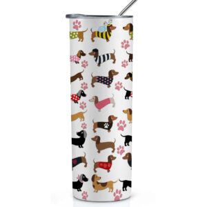 onebttl dachshund gifts, dachshund 5d seamless pattern, gifts for wiener dog lovers, women, girls, friends, daughters, coworkers, stainless steel tumbler 20oz, white
