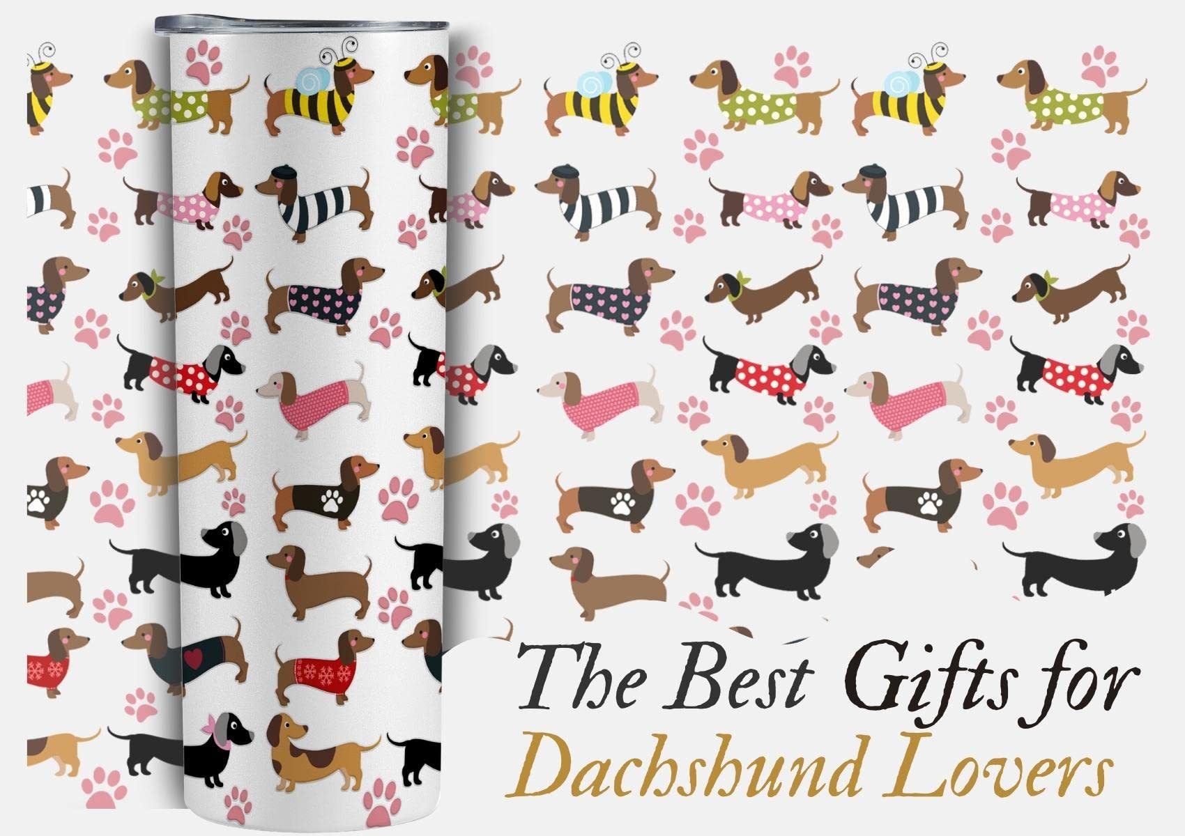 Onebttl Dachshund Gifts, Dachshund 5D Seamless Pattern, Gifts for Wiener Dog Lovers, Women, Girls, Friends, Daughters, Coworkers, Stainless Steel Tumbler 20Oz, White