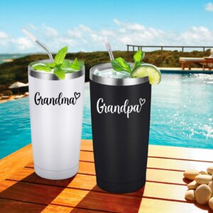 Lifecapido Grandpa and Grandma Travel Tumbler Set, Insulated Stainless Steel Tumbler with Lids, Funny Grandparents Christmas Gifts for Grandpa Grandma from Grandchildren Grandkids(20oz, Black&White)