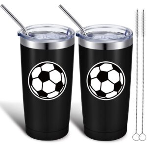 geiserailie 2 pieces sport gifts 20 oz tumbler cups coffee mug 20 oz stainless steel insulated tumbler with straw and lid travel coffee mug gift for women men mom gift for sports lover (soccer)