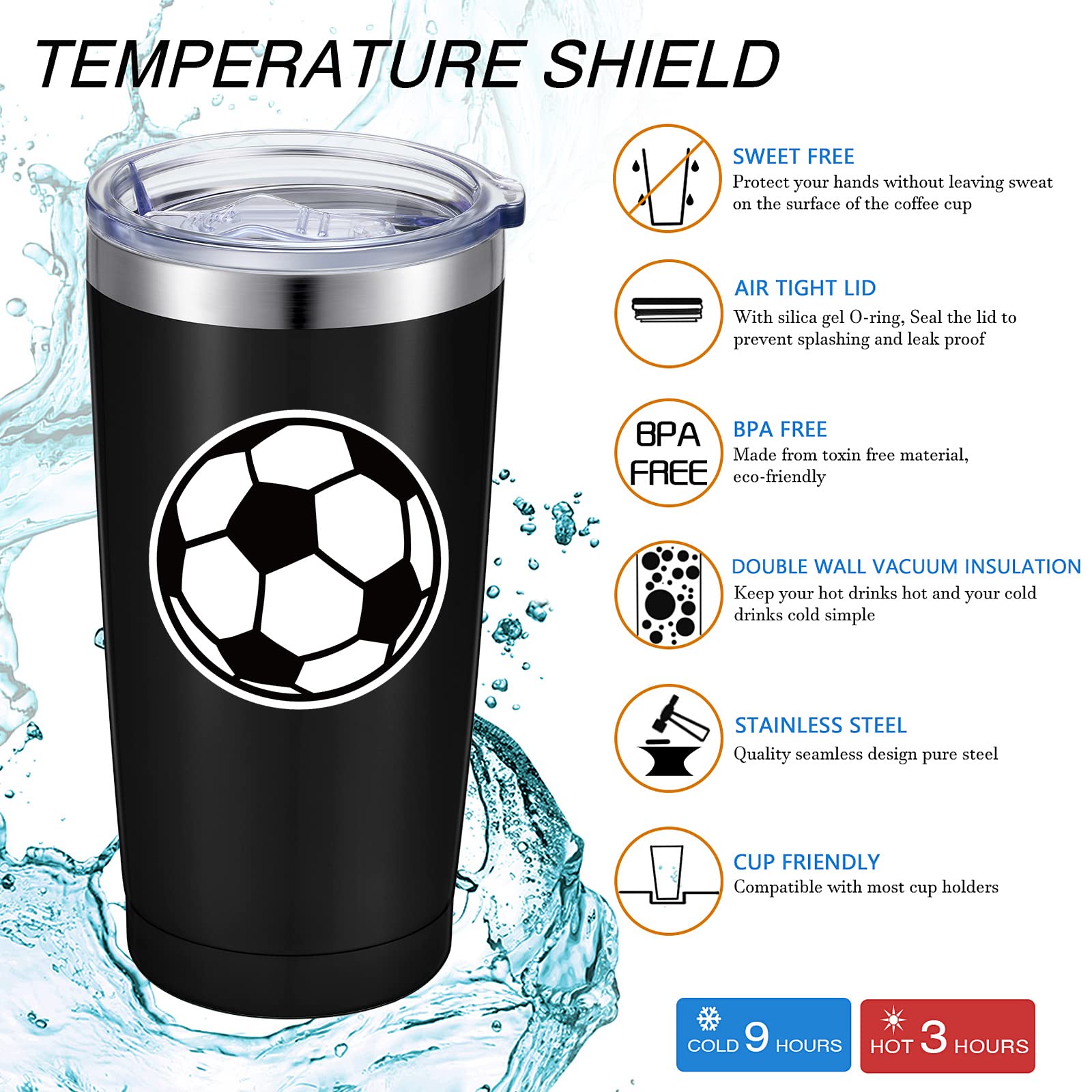 Geiserailie 2 Pieces Sport Gifts 20 oz Tumbler Cups Coffee Mug 20 oz Stainless Steel Insulated Tumbler With Straw and Lid Travel Coffee Mug Gift for Women Men Mom Gift for Sports Lover (Soccer)