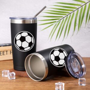 Geiserailie 2 Pieces Sport Gifts 20 oz Tumbler Cups Coffee Mug 20 oz Stainless Steel Insulated Tumbler With Straw and Lid Travel Coffee Mug Gift for Women Men Mom Gift for Sports Lover (Soccer)