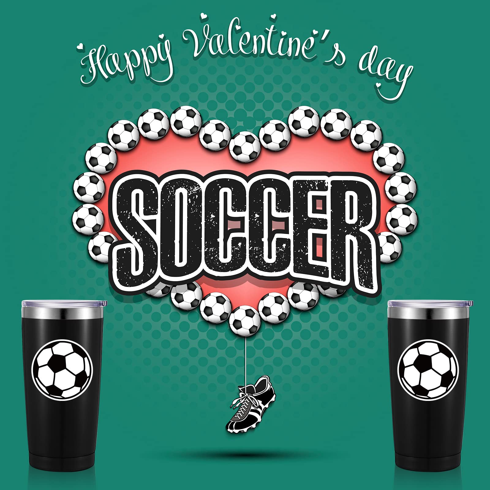 Geiserailie 2 Pieces Sport Gifts 20 oz Tumbler Cups Coffee Mug 20 oz Stainless Steel Insulated Tumbler With Straw and Lid Travel Coffee Mug Gift for Women Men Mom Gift for Sports Lover (Soccer)