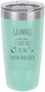 grammie - i love you to the moon and back stainless steel engraved insulated tumbler 20 oz travel coffee mug, (teal)
