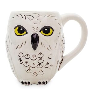 silver buffalo harry potter hogwarts house crest sculpted owl handle coffee ceramic mug, 20 ounces white