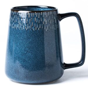 hytyskar 24 oz extra large ceramic coffee mug, jumbo coffee mugs, big tea cups with a large handle for office and home, microwave and dishwasher safe (24 oz star blue)