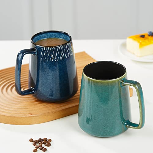 HYTYSKAR 24 OZ Extra Large Ceramic Coffee Mug, Jumbo Coffee Mugs, Big Tea Cups with a Large Handle for Office and Home, Microwave and Dishwasher Safe (24 OZ Star Blue)