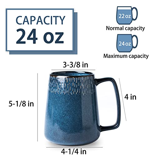 HYTYSKAR 24 OZ Extra Large Ceramic Coffee Mug, Jumbo Coffee Mugs, Big Tea Cups with a Large Handle for Office and Home, Microwave and Dishwasher Safe (24 OZ Star Blue)