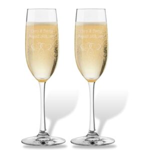 ckb products personalized champagne flutes set of 2, wedding gifts for bride and groom with couple's names and date, interlaced hearts, customized champagne flutes, modern toasting glasses