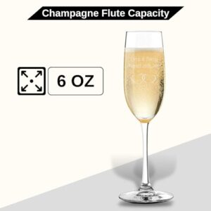 CKB Products Personalized Champagne Flutes Set of 2, Wedding Gifts for Bride and Groom with Couple's Names and Date, Interlaced Hearts, Customized Champagne Flutes, Modern Toasting Glasses