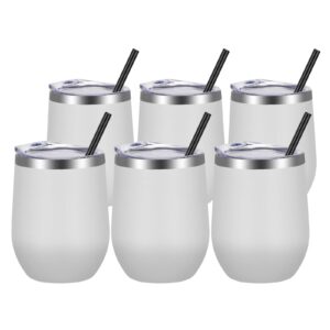 vegond wine tumblers bulk 6 pack, 12oz stainless steel stemless wine glass with lids and straws, double wall vacuum insulated tumbler cup, coffee mug for cold hot drinks