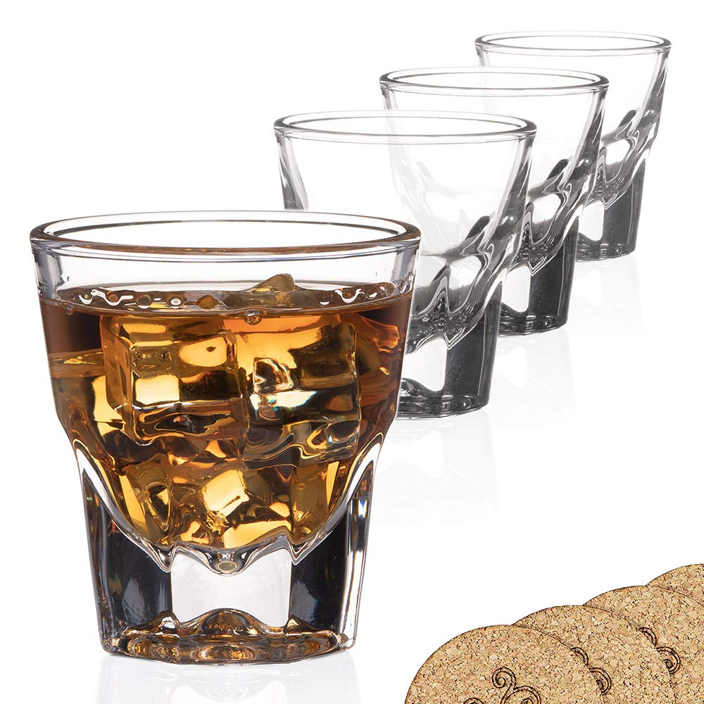 ECODESIGN-US Set of 4 Gibraltar Rocks Espresso Glasses - 4.5 ounce - for cortado coffee shots - w coasters