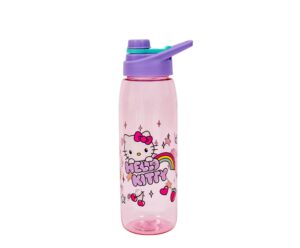hello kitty rainbow treat and stars water bottle w/lid, plastic