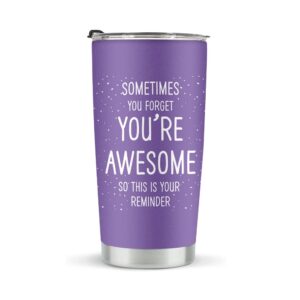 kdxpbpz inspirational gifts for women, stainless steel purple tumblers 20oz, thank you gifts, sometimes you forget you’re awesome, birthday appreciation gift for teachers friends employee coworker