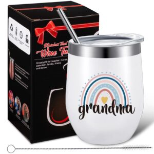 grandma's sippy cup gift for mother's day, thank you gift for grandma grandmother new grandma, birthday gifts from granddaughter, grandson, 12 oz insulated stainless steel wine tumbler (rainbow)