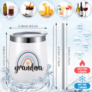 Grandma's Sippy Cup Gift for Mother's Day, Thank You Gift for Grandma Grandmother New Grandma, Birthday Gifts from Granddaughter, Grandson, 12 oz Insulated Stainless Steel Wine Tumbler (Rainbow)