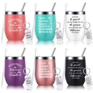 6 sets teacher appreciation gifts employee appreciation gifts for coworkers bulk thank you gifts for women men 12 oz insulated wine tumblers with lids straws and stainless steel keychains for teacher