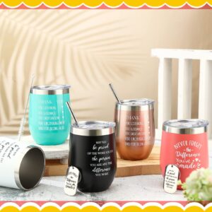 6 Sets Teacher Appreciation Gifts Employee Appreciation Gifts for Coworkers Bulk Thank You Gifts for Women Men 12 oz Insulated Wine Tumblers with Lids Straws and Stainless Steel Keychains for Teacher