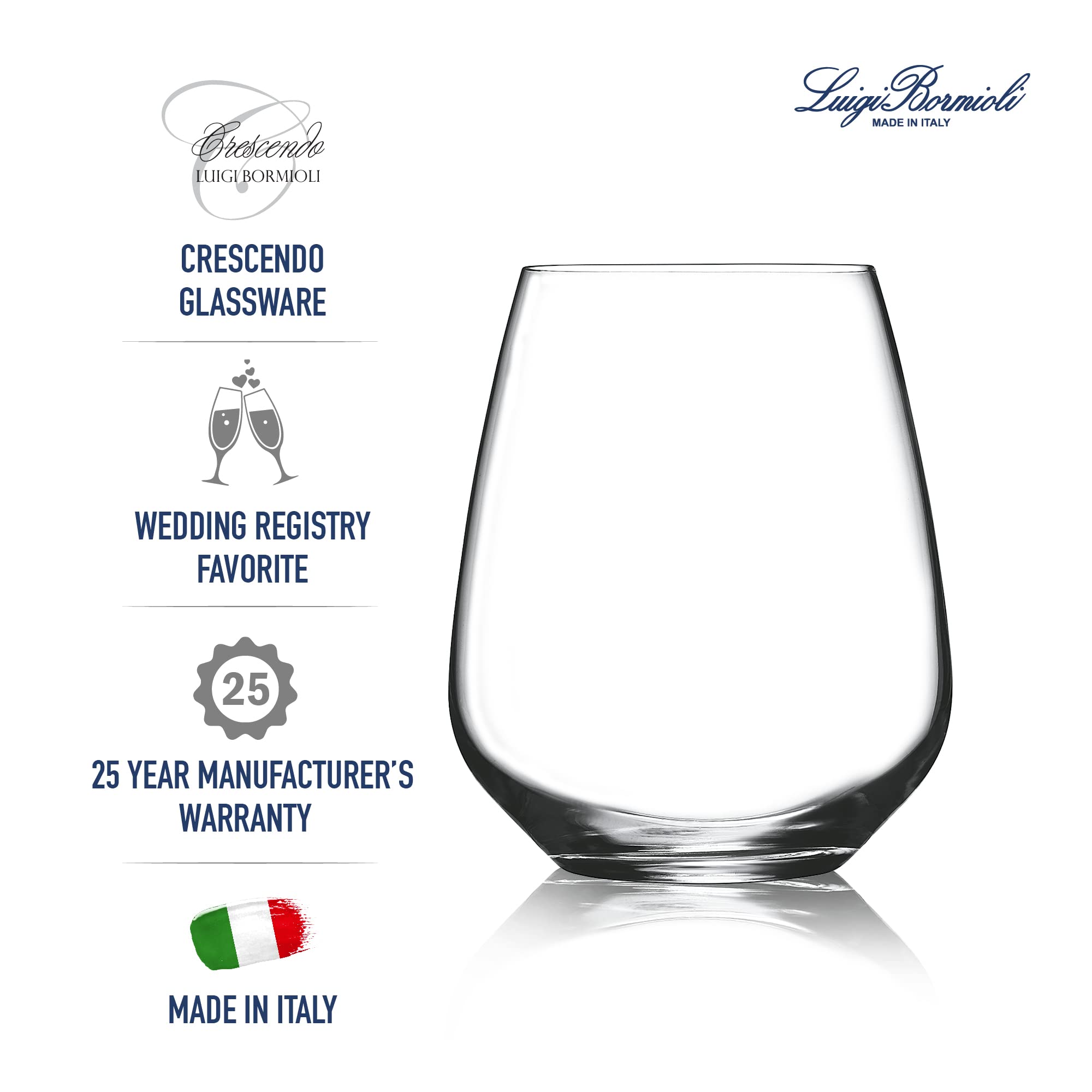 Luigi Bormioli Crescendo Crescendo 23.25 Ounce Stemless Wine Glasses, Set Of 4, Crystal SON-hyx Glass, Made In Italy.