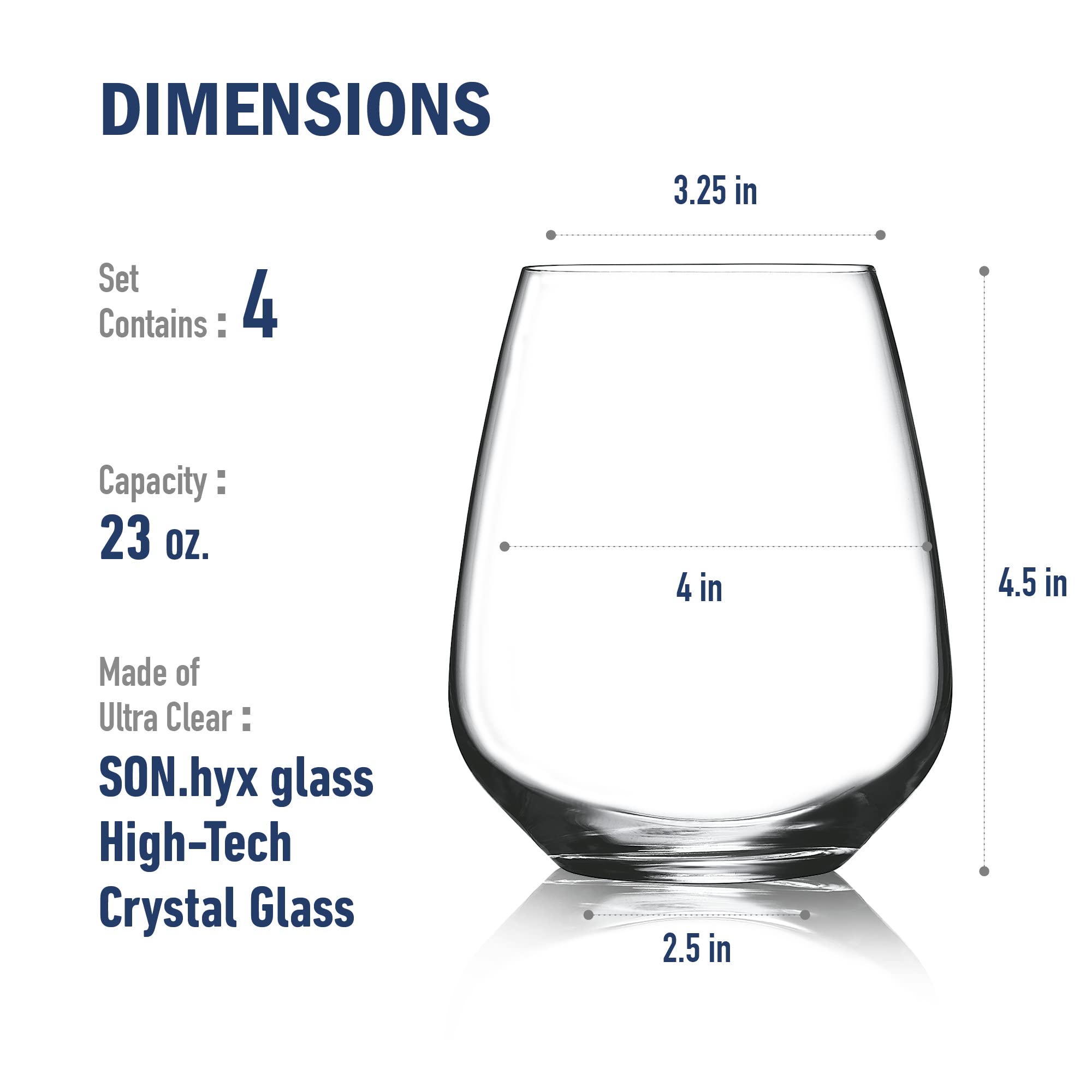 Luigi Bormioli Crescendo Crescendo 23.25 Ounce Stemless Wine Glasses, Set Of 4, Crystal SON-hyx Glass, Made In Italy.