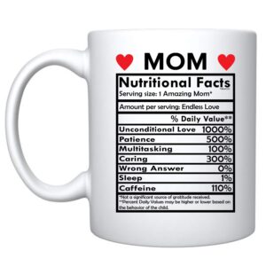 veracco mom nutritional facts white ceramic coffee mug funny birthday mother's day gift for mom grandma stepmom from daughter son (white)