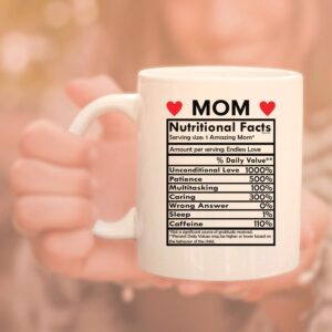 Veracco Mom Nutritional Facts White Ceramic Coffee Mug Funny Birthday Mother's Day Gift For Mom Grandma Stepmom From Daughter Son (White)