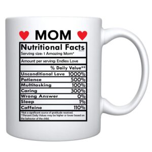 Veracco Mom Nutritional Facts White Ceramic Coffee Mug Funny Birthday Mother's Day Gift For Mom Grandma Stepmom From Daughter Son (White)
