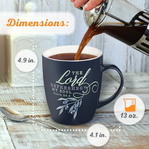 Christian Art Gifts Ceramic Coffee & Tea Mug 13 oz Microwave/Dishwasher Safe Scripture Mug for Women: The Lord Refreshes My Soul - Psalm 23:3 Inspirational Bible Verse with Olive Branch